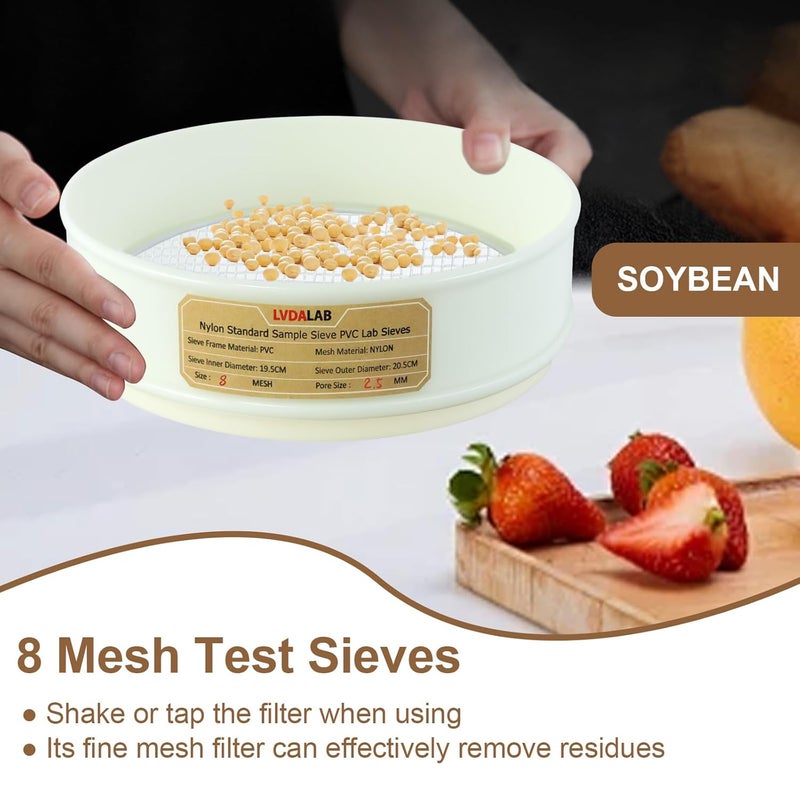 LVDALAB 8 Mesh(2.5mm) PVC Nylon Lab Sieve, 7.9Inch(20cm) Diameter Sample Sifter Strainer for Industrial Lab Home - Image 5